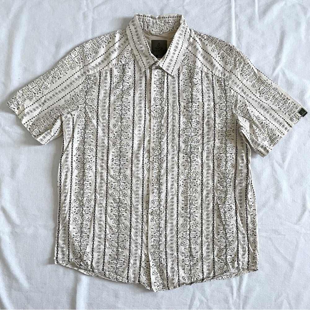 Prana Needlepoint Print Leafy Shirt